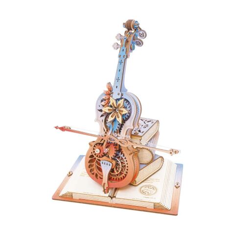 RoboTime 3D drevená skladačka hracej skrinky Kúzelné violončelo farebné (mechanický pohon)